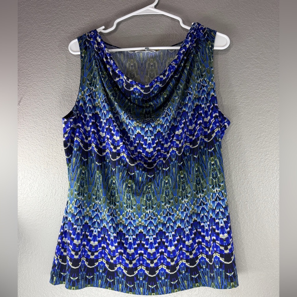 Calvin Klein Blue and Green Patterned Cowl Neck Camisole